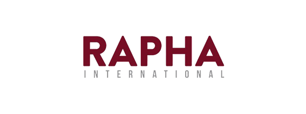 RAPHA's logo is written in a dark red color, with a bold sans-serif but round-cornered font.