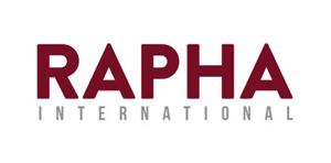 RAPHA's logo is written in a dark red color, with a bold sans-serif but round-cornered font.